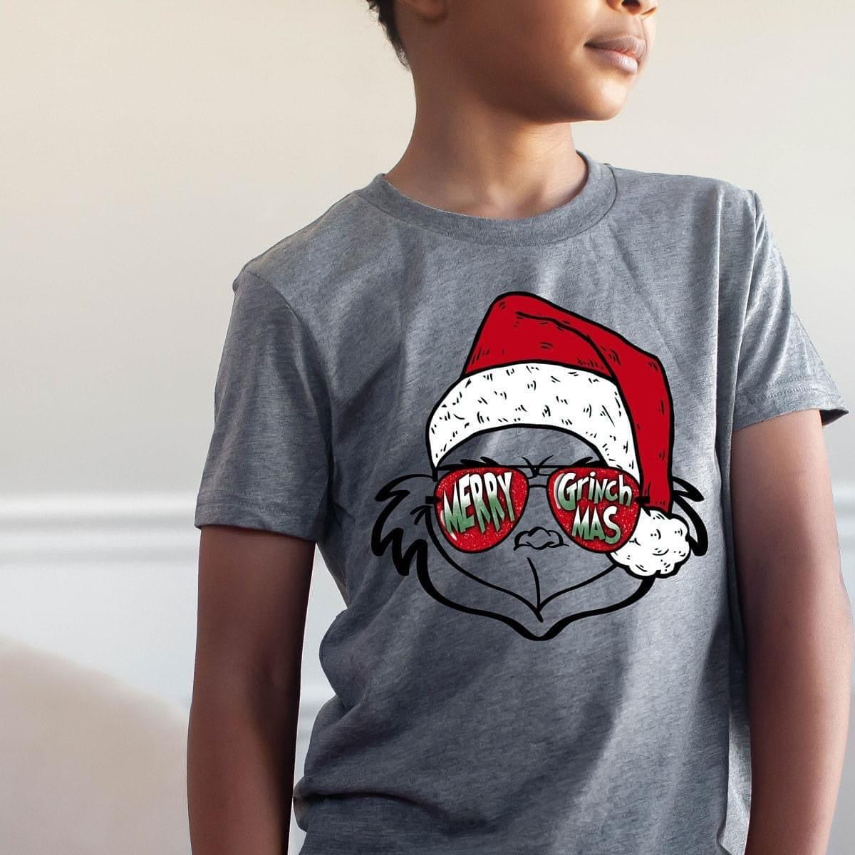 Youth Cool Grinchy Face Short Sleeve or Crewneck