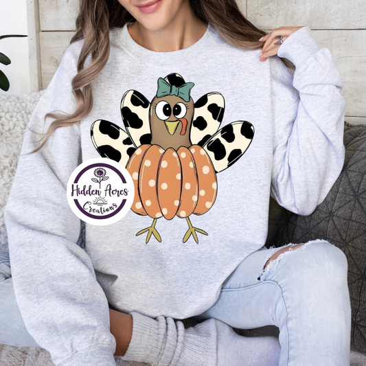 Cow Print Turkey Crewneck Sub (Toddler,Youth,Adult)