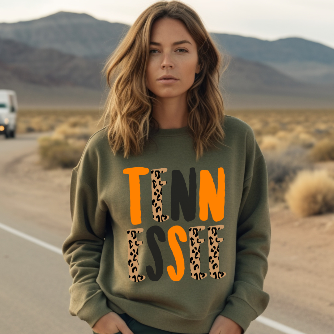 Tennessee Cheetah Letter Crewneck