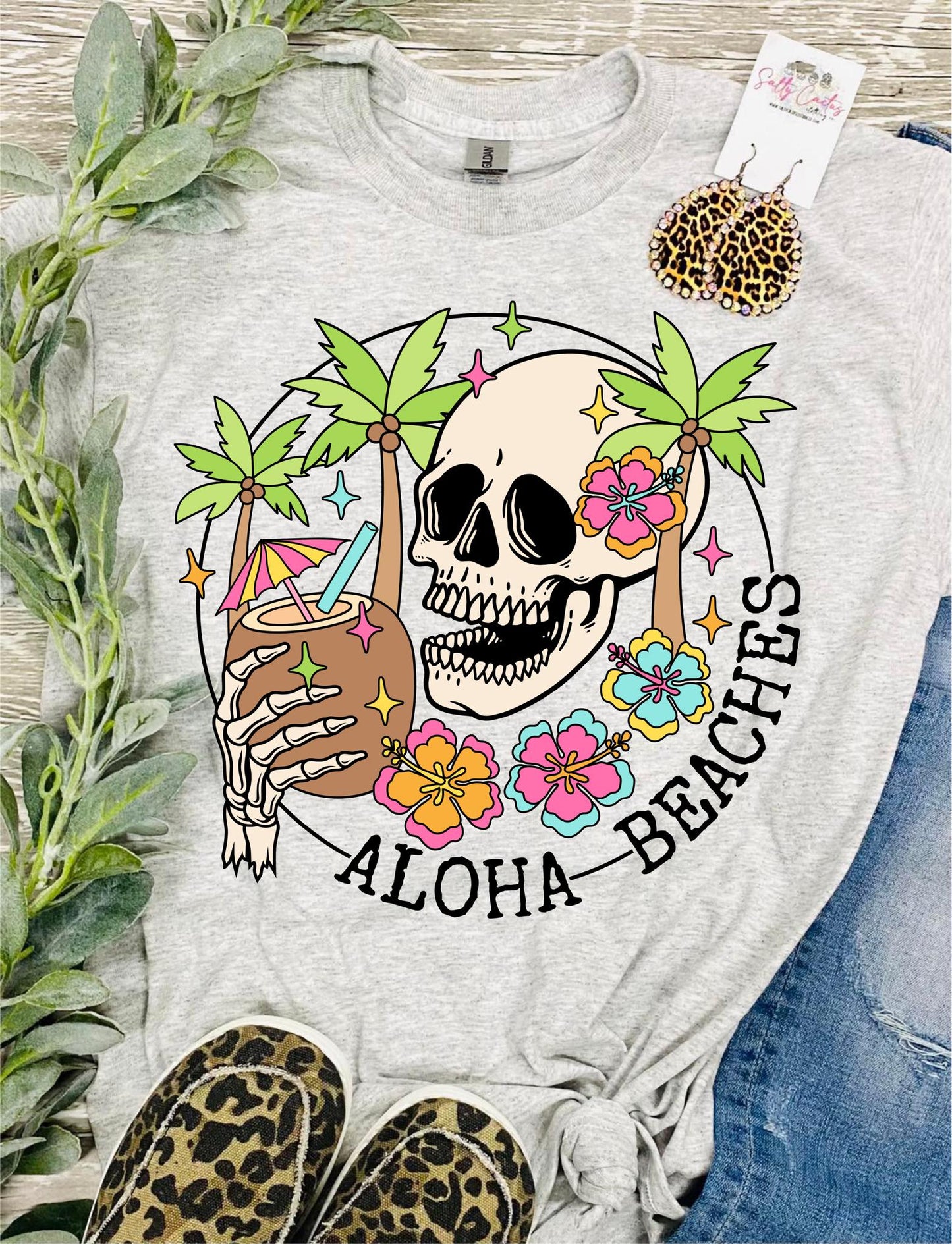 Aloha Beaches Skeleton Grey Tee