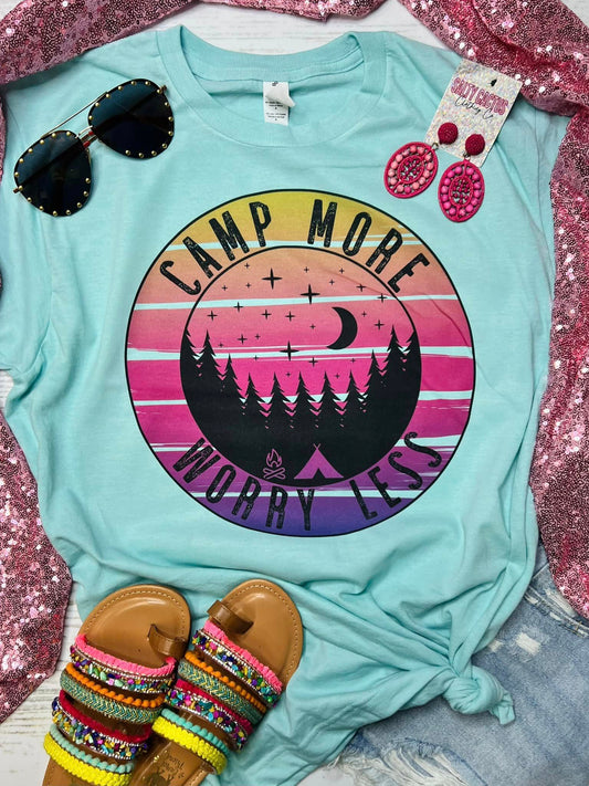 Camp More Worry Less Colorful Circle Ice Blue Tee