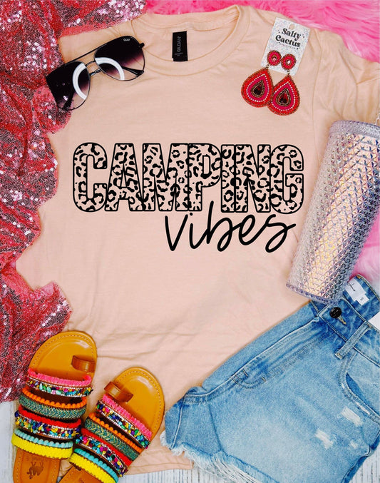 Camping Vibes Leopard Peach Tee