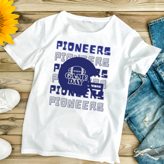 Pioneers Game Day Blue and White Tee Shirt
