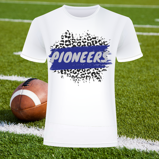 Pioneers Cheetah Splatter Blue and White Tee Shirt