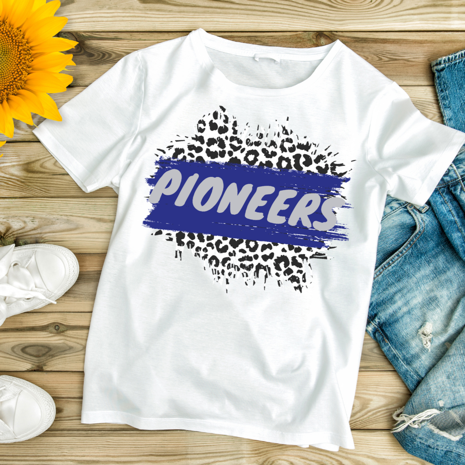 Pioneers Cheetah Splatter Blue and White Tee Shirt