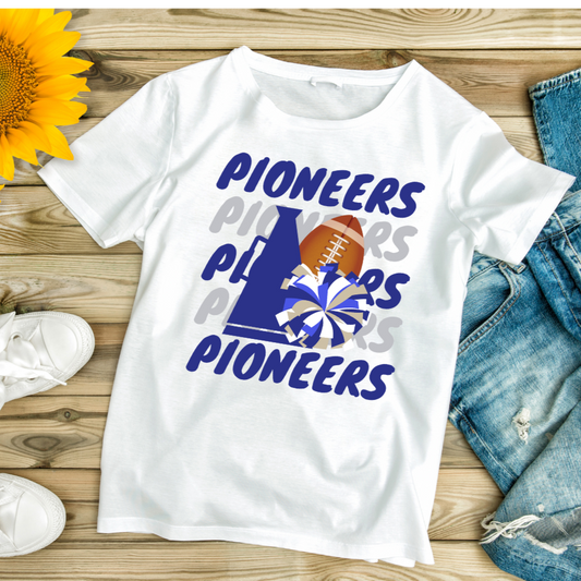 Pioneers Football/Cheer Blue and White Tee Shirt
