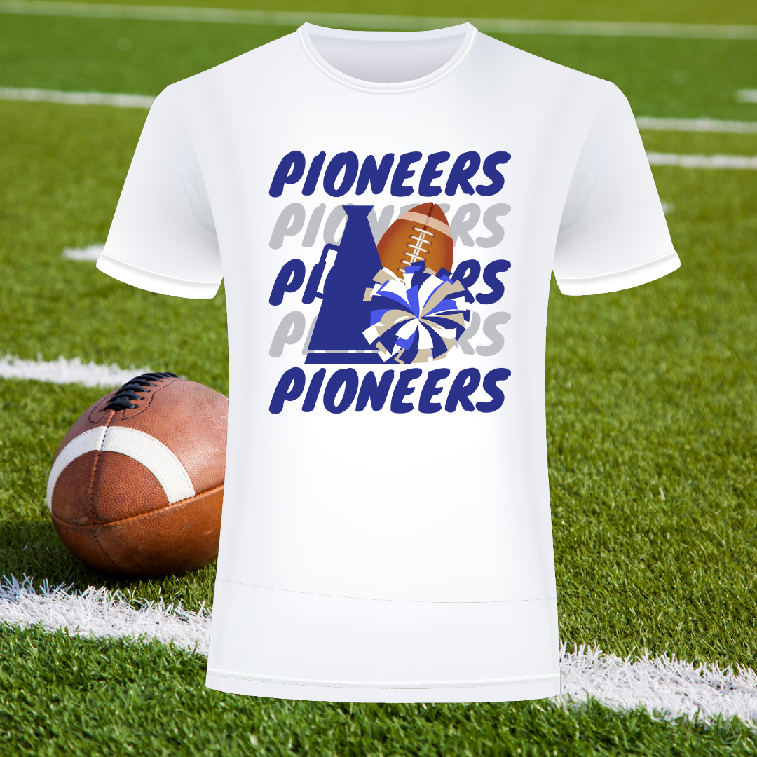 Pioneers Football/Cheer Blue and White Tee Shirt