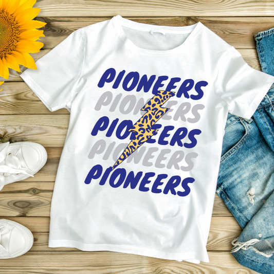Pioneers Lightening Bolt Blue and White Tee Shirt