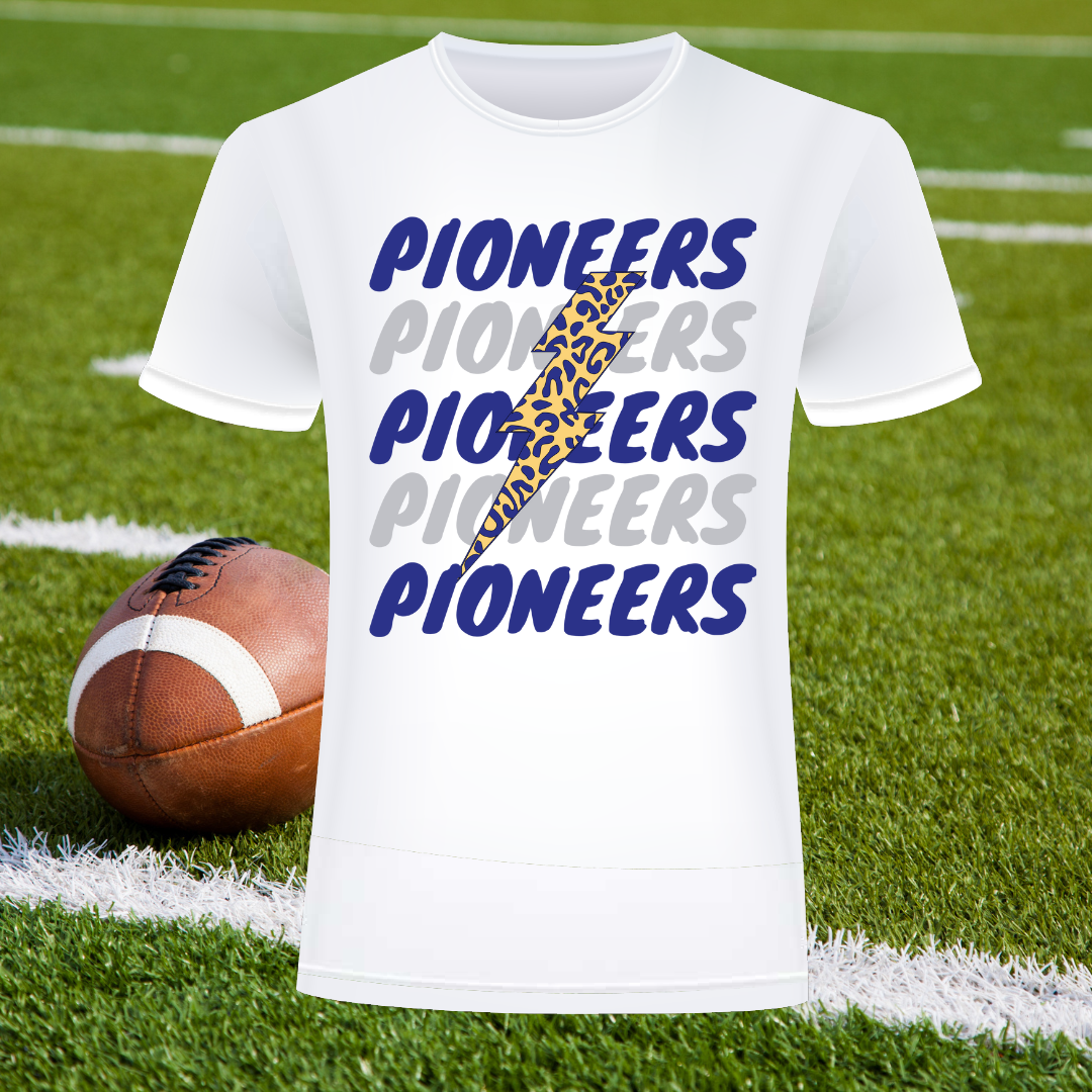 Pioneers Lightening Bolt Blue and White Tee Shirt