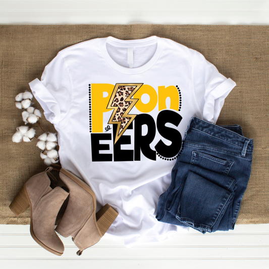 Cheetah Print Lightening Bolt Pioneers Tee Shirt