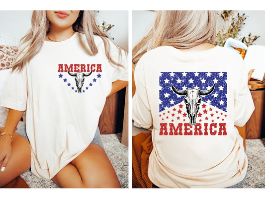 America Cow Skull Tee/Crewneck