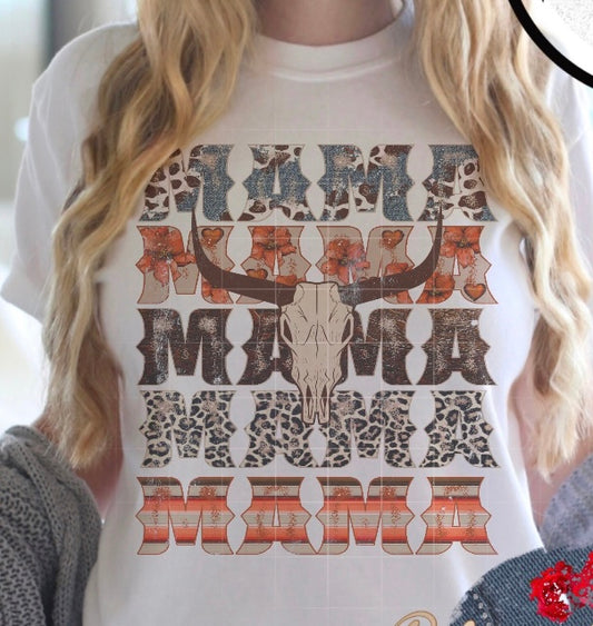 Western Mama Cow Skull Bleached Tee