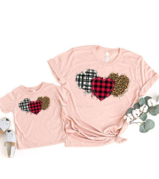 Plaid and Leopard Hearts Youth \ Valentine Tee or Crewneck