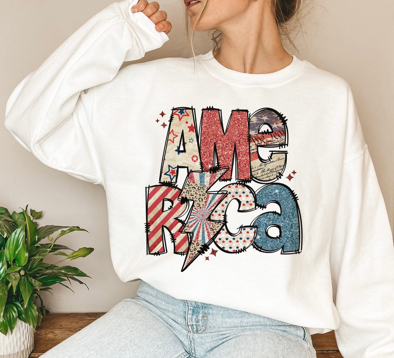 America Lightening Bolt Tee/Crewneck