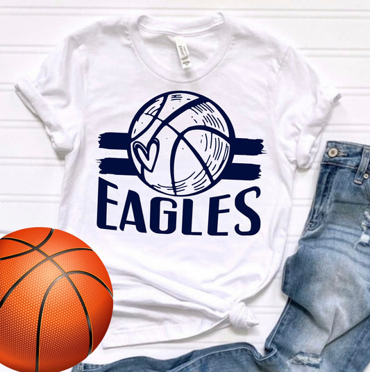 Eagles Basketball Heart Navy Sub Short Sleeve | Long Sleeve | Crewneck ( Youth & Adult)