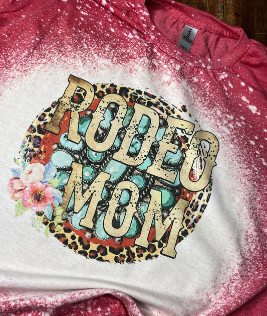 Rodeo Mom Cheetah Print Floral Tee Bleached and Non-bleached