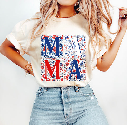Red, White & Blue Floral Mama Tee/Crewneck