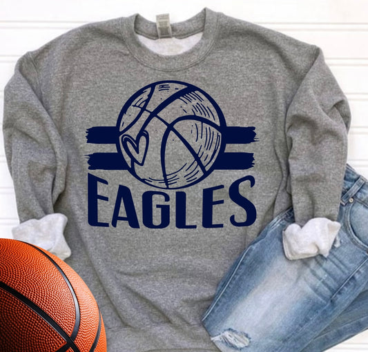Eagles Basketball Heart Navy DTF Crewneck | Hoodie (Toddler, Youth, Adult)