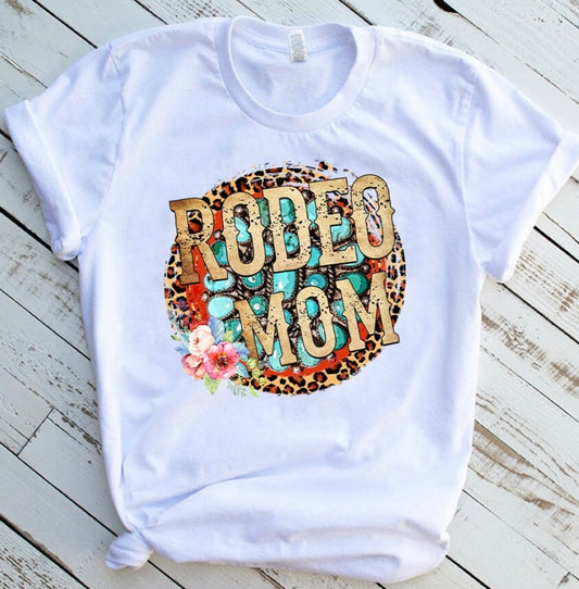 Rodeo Mom Cheetah Print Floral Tee Bleached and Non-bleached