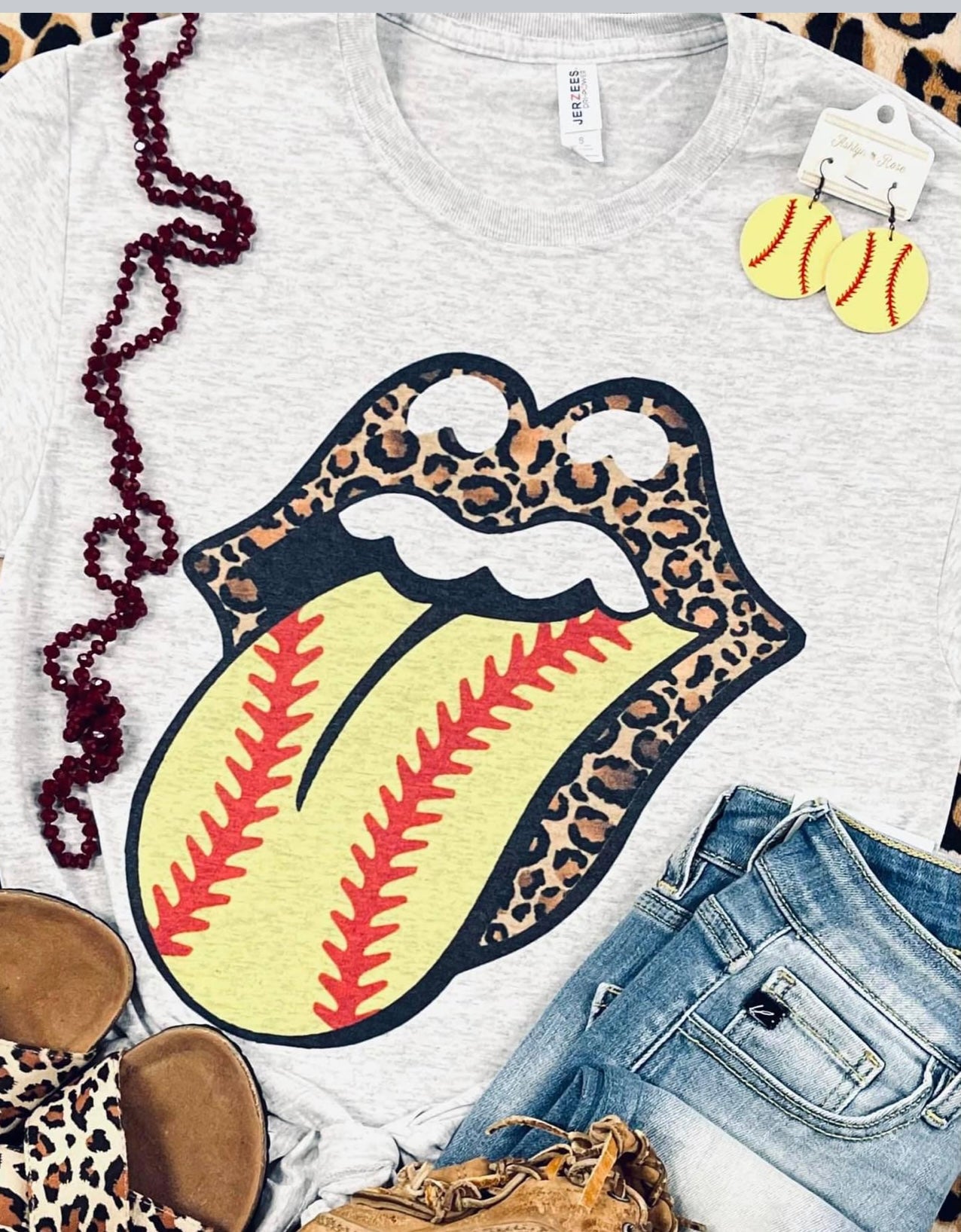 Cheetah Lips Baseball/Softball Tee