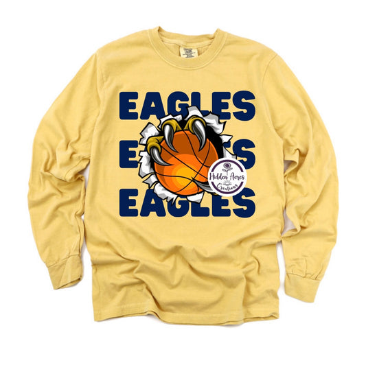 Eagles Basketball Claw Comfort Color Long Sleeve