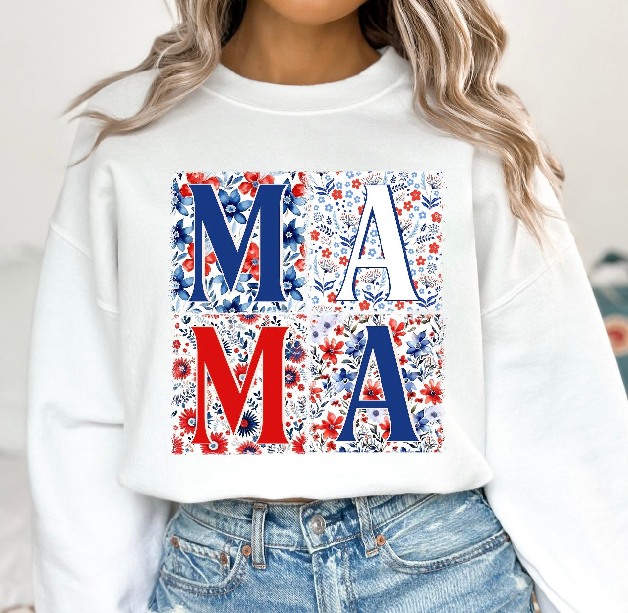 Red, White & Blue Floral Mama Tee/Crewneck