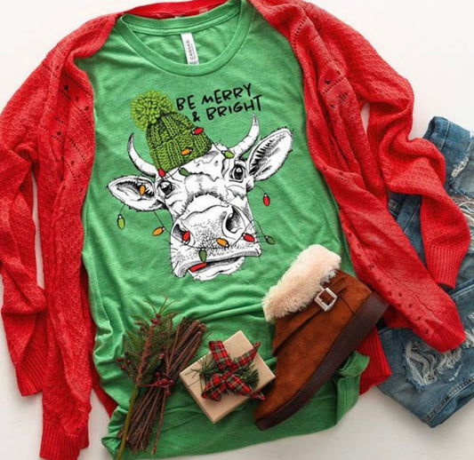 Be Merry & Bright Cow Long Sleeve Tee / Sweatshirt