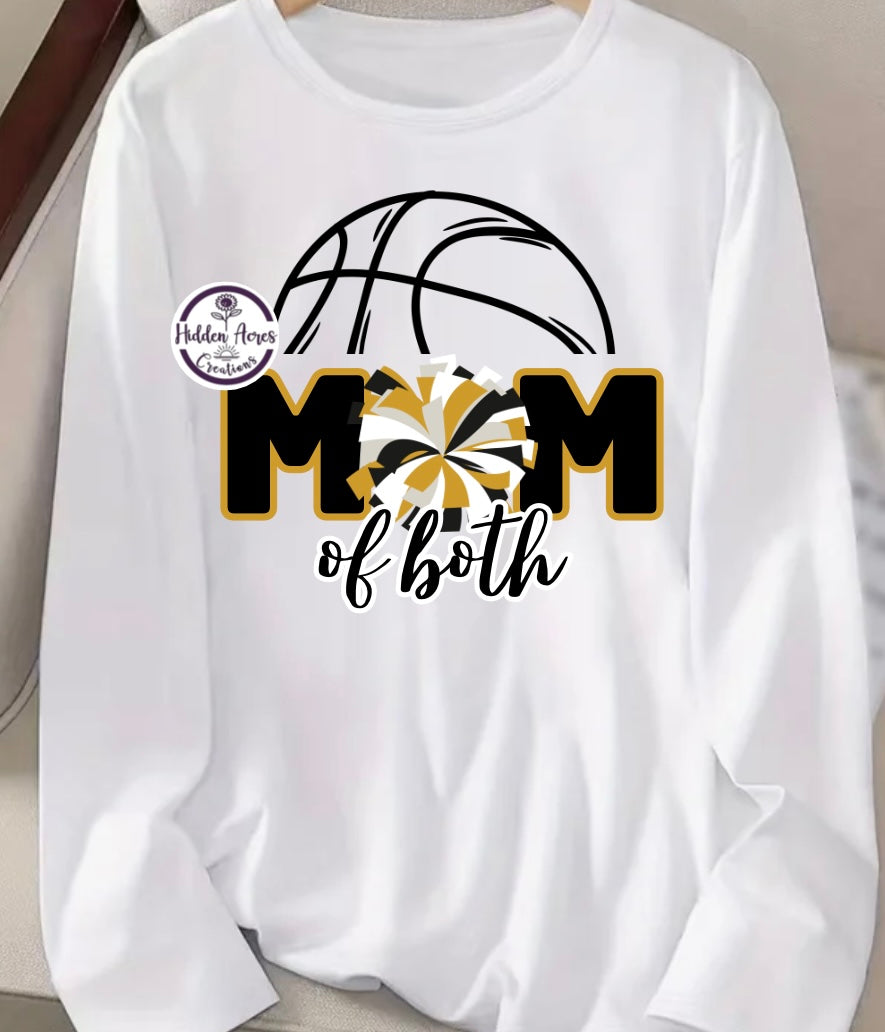 Basketball & Cheer Mom of Both Black and Gold Long Sleeve