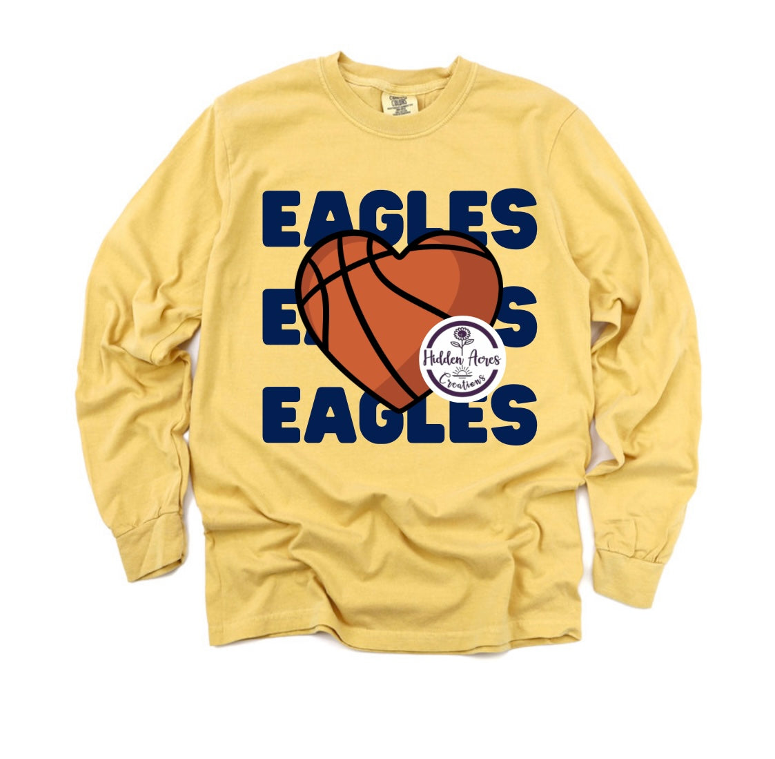 Eagles Basketball Heart Comfort Color Long Sleeve