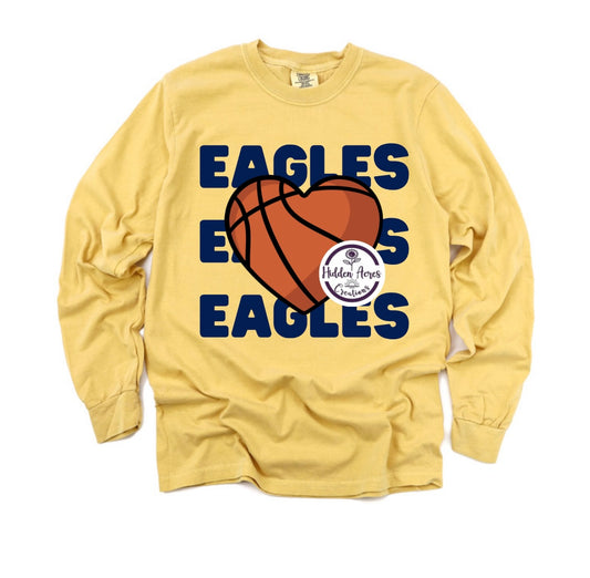 Eagles Basketball Heart Comfort Color Long Sleeve