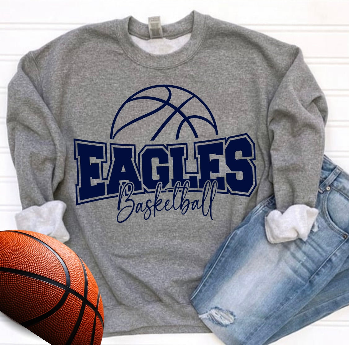 Eagles Basketball Navy DTF Long Sleeve | Crewneck | Hoodie (Toddler |Youth | Adult)