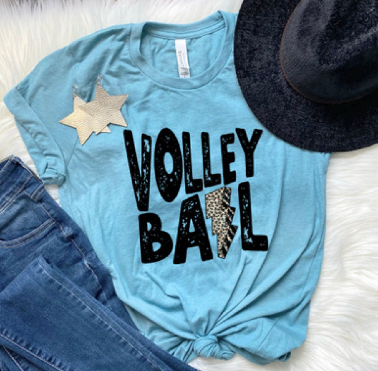 Volleyball Leopard Lightning Bolt Grey Tee