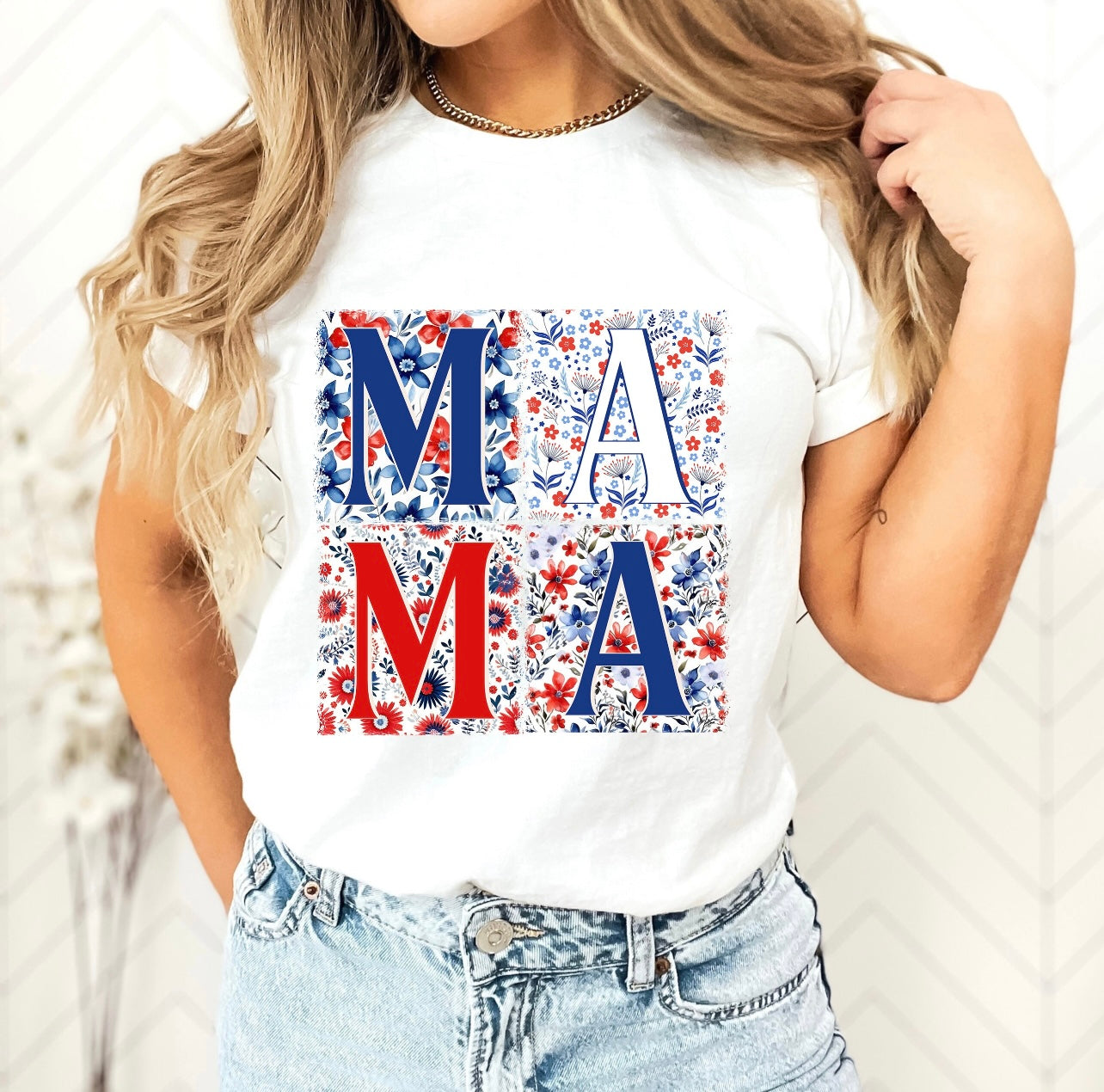 Red, White & Blue Floral Mama Tee/Crewneck