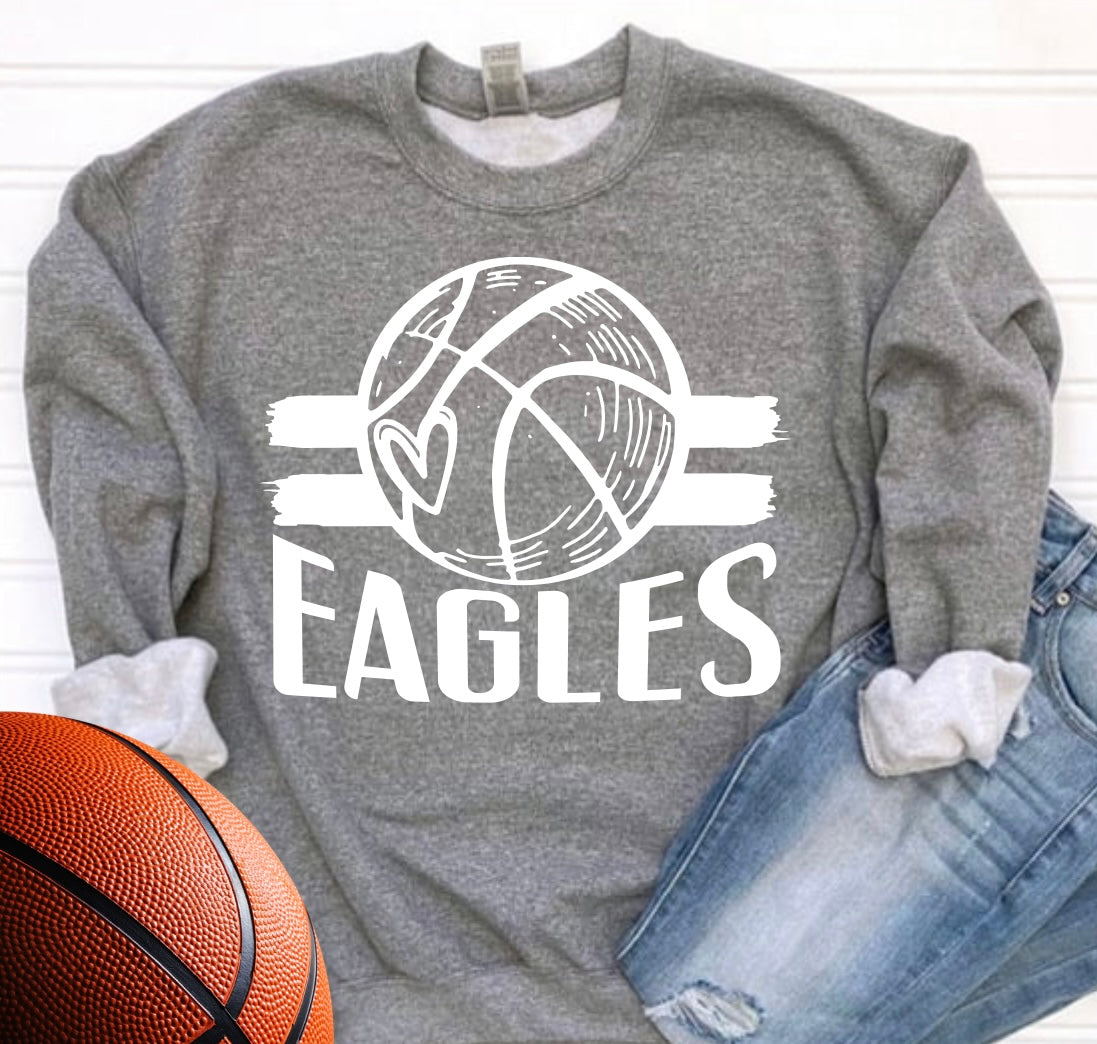 Eagles Basketball Heart White DTF Short Sleeve | Long Sleeve | Crewneck | Hoodie (Toddler, Youth, Adult)