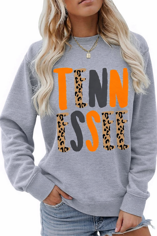 Tennessee Leopard Letters Crewneck (Medium Gray)