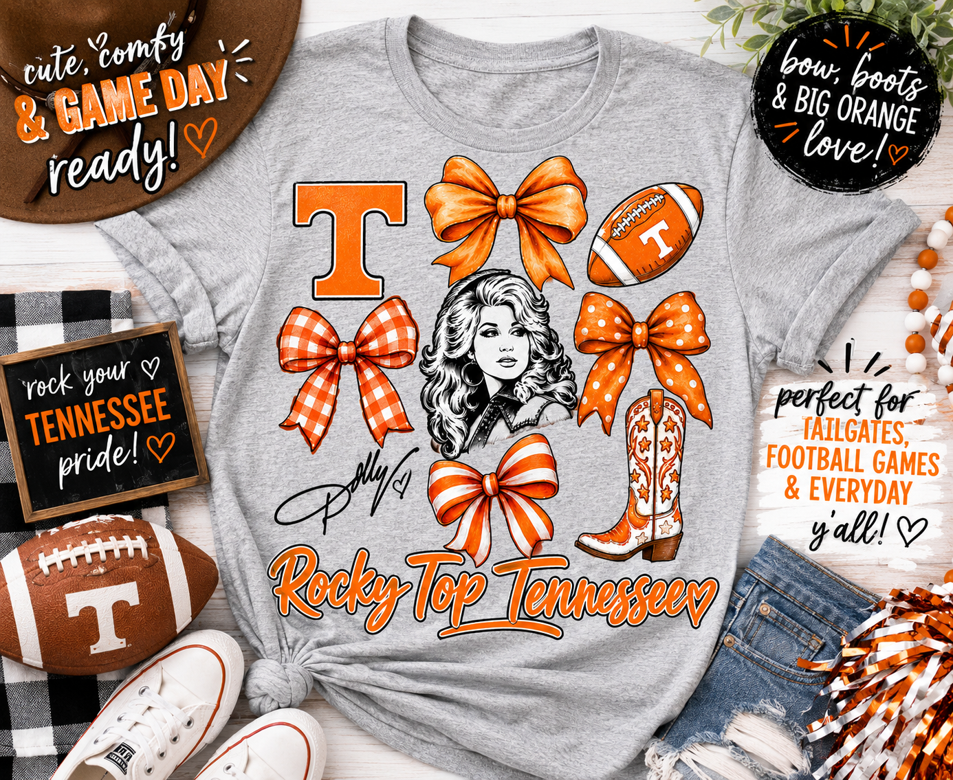 Rocky Top Tennessee Bow & Boots Graphic Tee