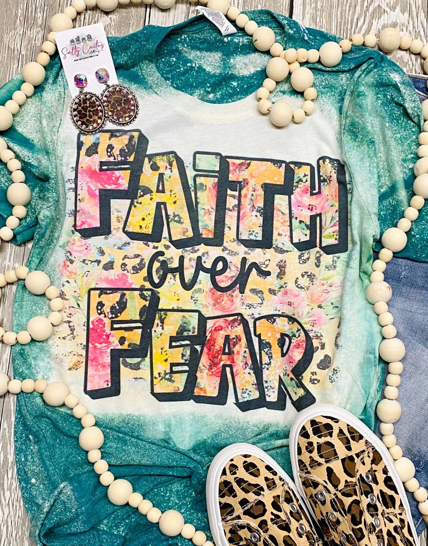 Faith Over Fear Teal Bleached Bella