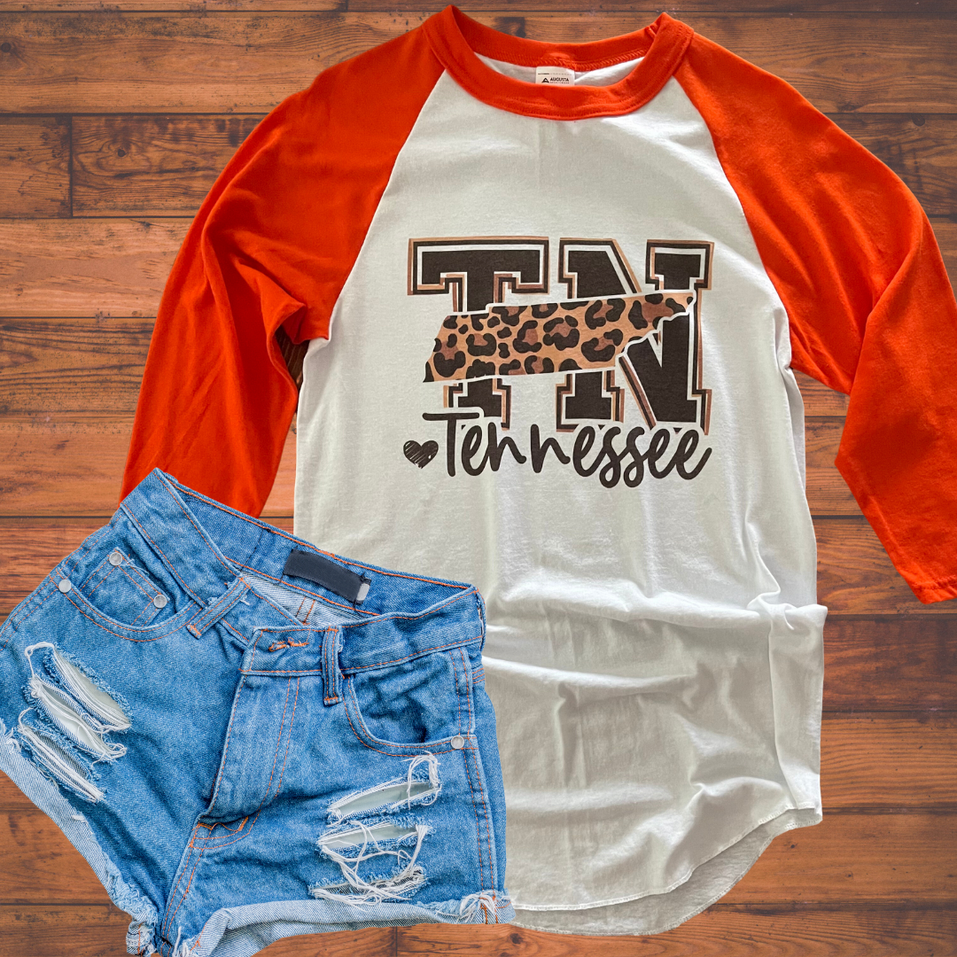 Tennessee Leopard Heart Graphic Raglan Tee | Vols Shirt | TN Tee