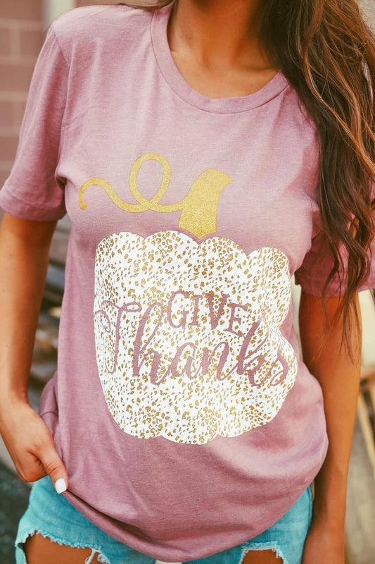 Give Thanks | Glitter | Short Sleeve | Heather Mauve Fall Tee Shirt