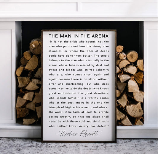 The Man in the Arena  18"x24" Wood Sign (Two Colors)