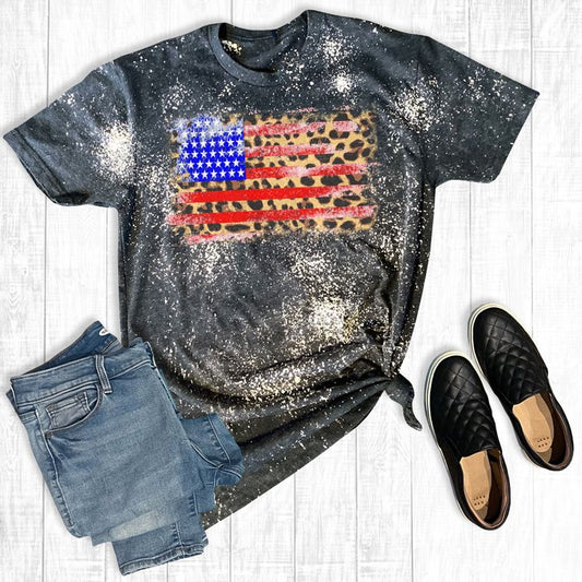 Distressed American Leopard Flag T-Shirt Apparel